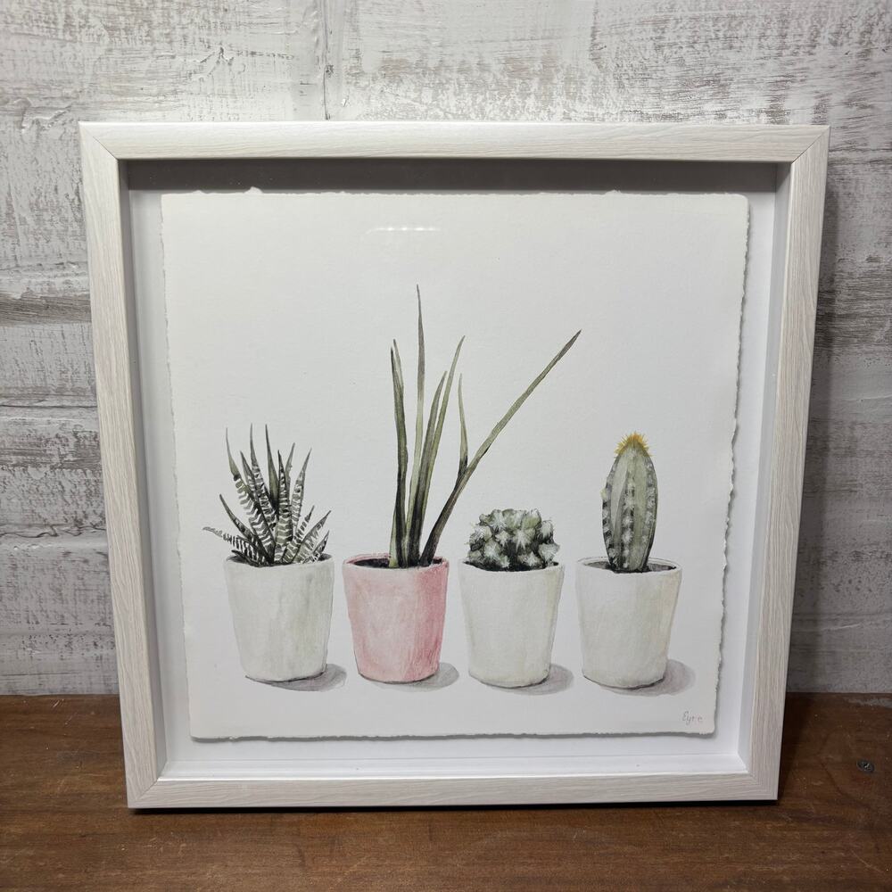 Framed Succulent Watercolor Shadow Box Art by artist Eyre Tarney